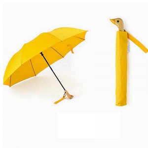 2019 crochet à poignée en bois de canard jaune à ouverture automatique 2 parapluie pliant