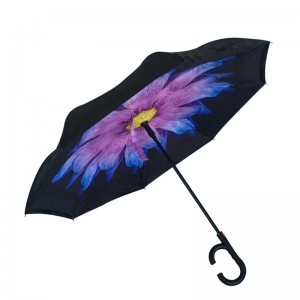 2019 parapluie automatique ouvert parapluie droit inversé avec impression de fleurs