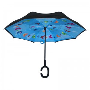 Parapluie inversé taille enfants 19 pouces avec motif d'impression papillon parapluie inversé droit