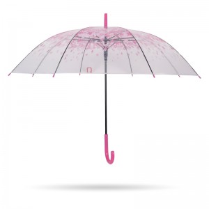 sakura rose 23 '' 8k auto ouvert plastique J poignée transparente poe parapluie droit