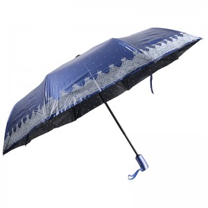 Revêtement UV de couleur spéciale de matériau bleu 3 fois parapluie à ouverture et fermeture automatiques